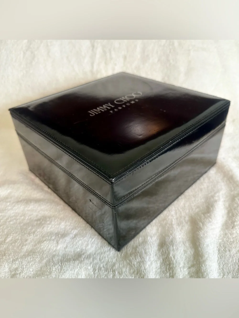 Jimmy Choo Parfums Black Patent Jewelry Box Vanity Case Makeup Mirror Storage